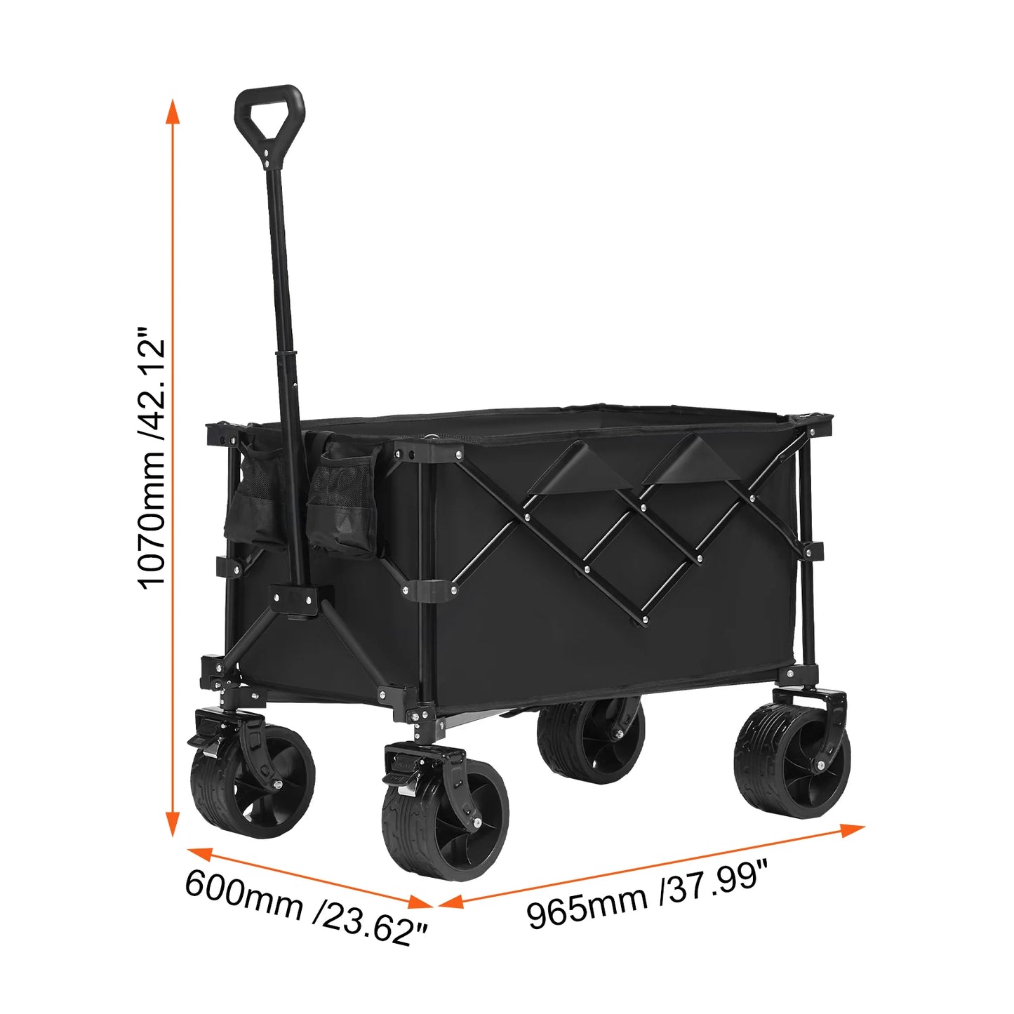 SucceBuy Collapsible Folding Wagon Beach Wagon Cart with All-Terrain Wheels Drink Holders Sports Wagon for Camping Garden