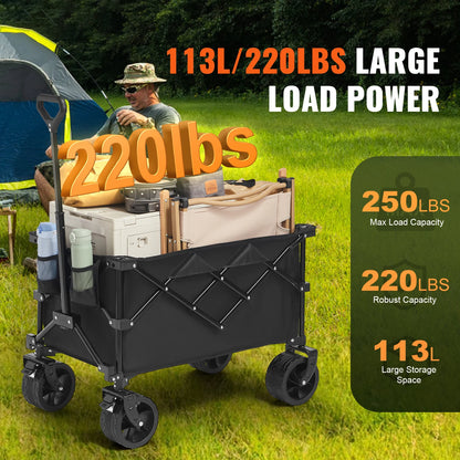 SucceBuy Collapsible Folding Wagon Beach Wagon Cart with All-Terrain Wheels Drink Holders Sports Wagon for Camping Garden
