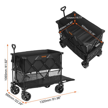 SucceBuy Collapsible Folding Wagon Beach Wagon Cart with All-Terrain Wheels Drink Holders Sports Wagon for Camping Garden